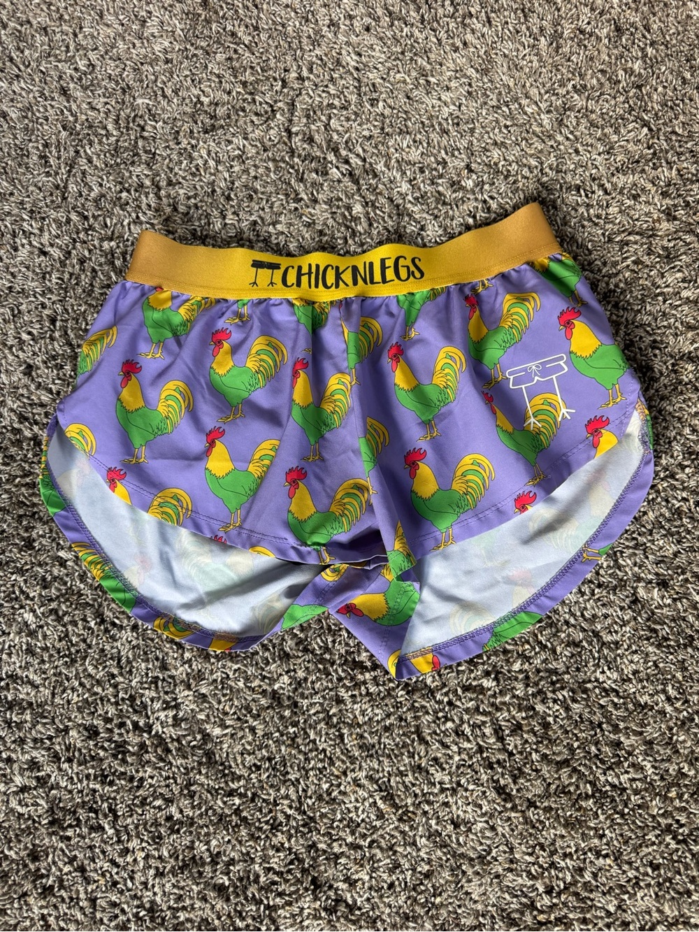 Chicknlegs Purple Rooster Print Athletic Shorts